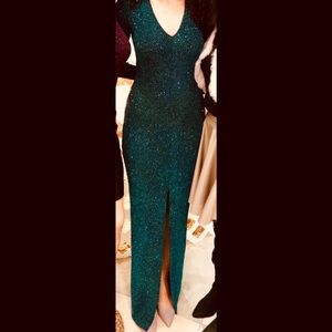 H&M Sparkly Green Teal Maxi Gown Dress